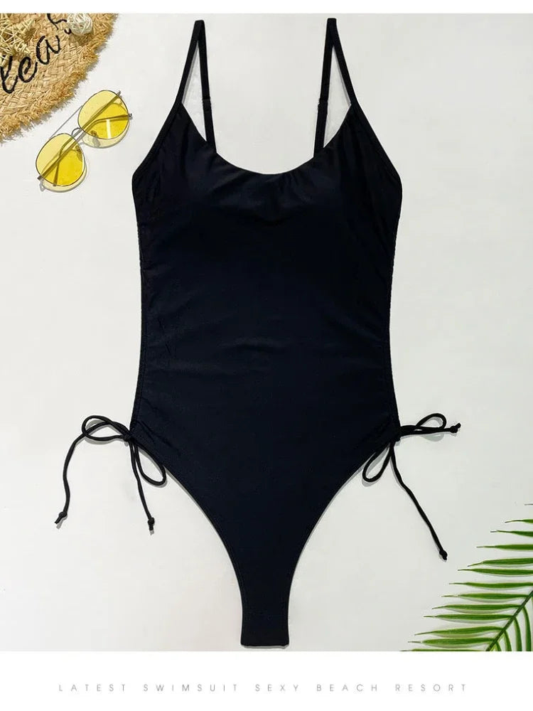 Maillot de Bain Une Pièce Noir Sexy - Bi-Matière Mat & Scintillant - Grande Taille