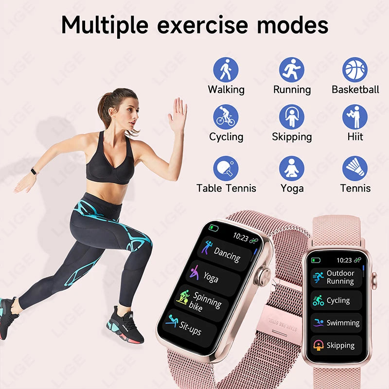 Montre Connectée Femme LIGE - Smartwatch Sport Étanche IP68 Rose