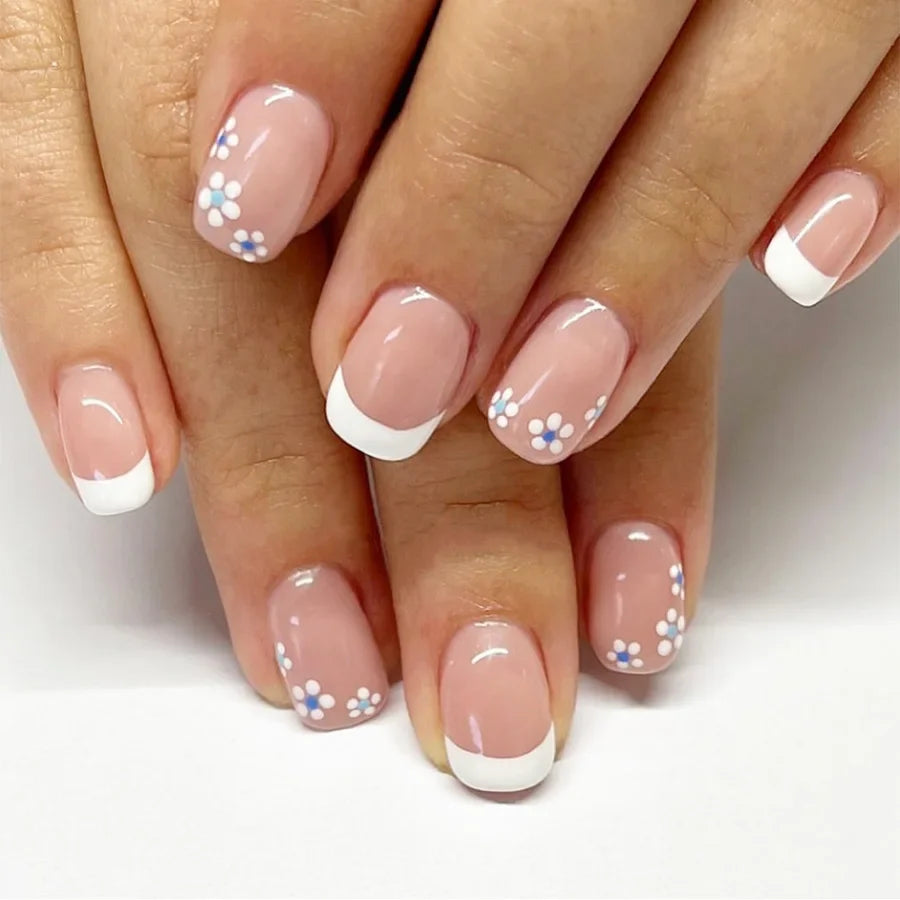Faux ongles à pression carrée courte, fleur de Jade