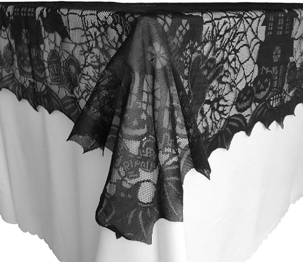 nappe de table en dentelle noire toile d'araignée pour soirée halloween
