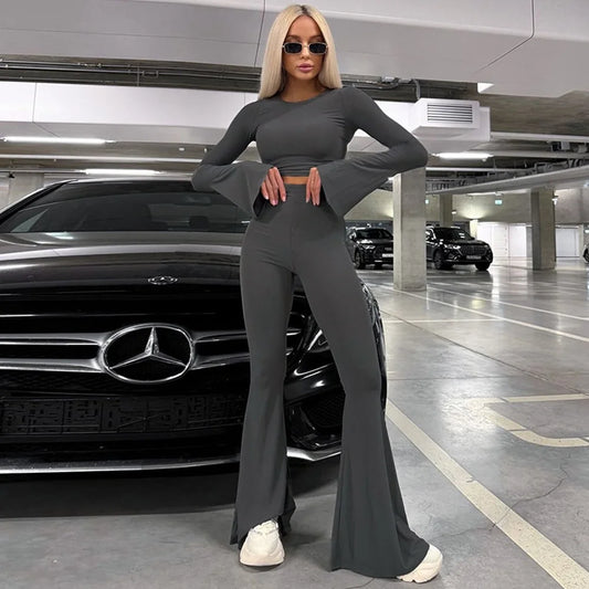 Ensemble Sport Femme Taille Haute - Legging + Top Manches Longues Tendance Streetwear