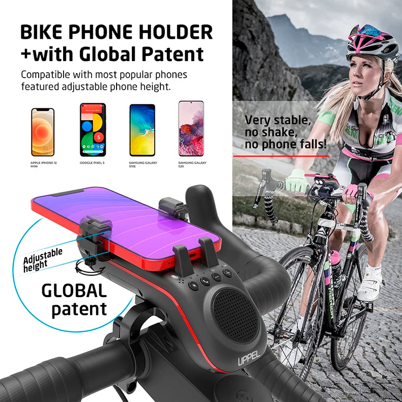 Lumière de Vélo Multifonction 10 en 1 avec Batterie 5000mAh - Support Téléphone, Haut-Parleur Bluetooth et Cloche Intégrée