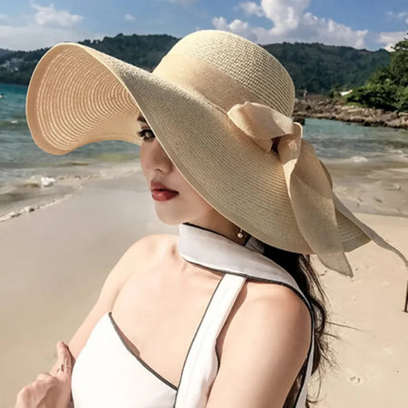 Chapeau de Paille Femme Pliable - Visière Plage Anti-UV