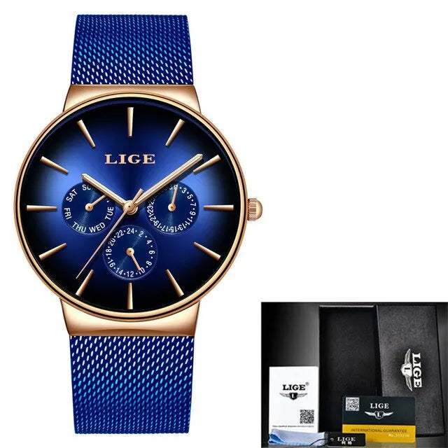 Montre Homme LIGE Luxe - Quartz Acier Maille Étanche Ultra-Fine | MONASTORESHOP.COM