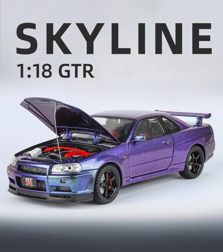 Modèle de voiture Nissan GT-R R34 Skyline en alliage roue démontable au 1/18
