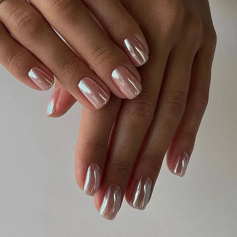 Faux ongles pointus , Aurora noir, blanc, nacré, brillant