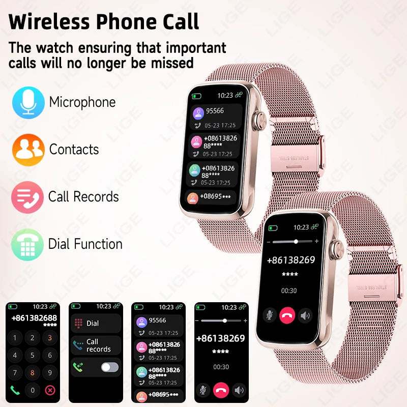 Montre Connectée Femme LIGE - Smartwatch Sport Étanche IP68 Rose