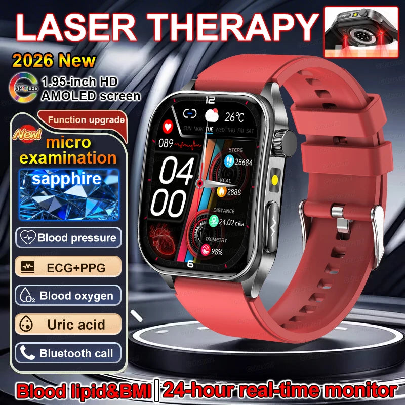 Montre Connectée Santé Thérapie Laser - ECG, Oxygène Sanguin, Acide Urique - Smartwatch Bien-être