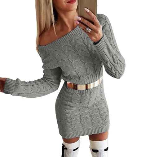 Robe Pull Courte Femme Épaule Dénudée – Coupe Ample Manches Ballon Style Décontracté