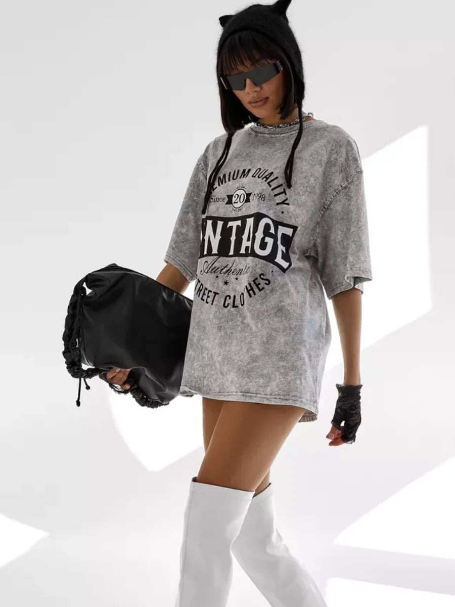 T-shirt Femme Surdimensionné Vintage Délavé - Style Streetwear