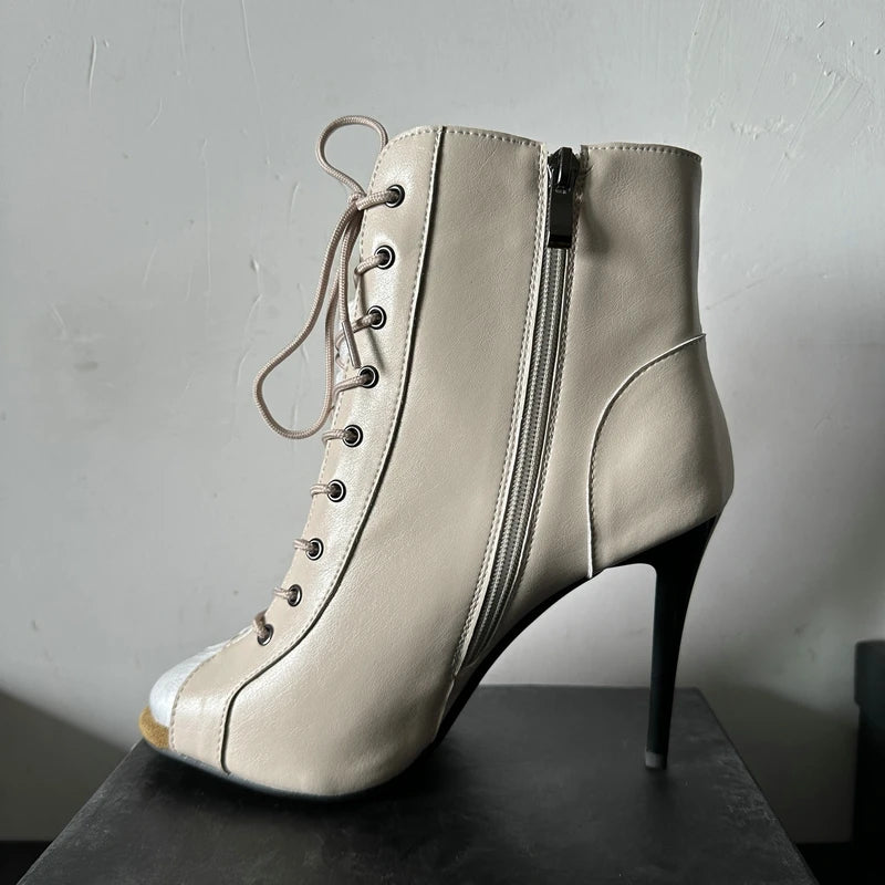 chaussure femme en cuir véritable ouverte devant a talon éguille semelle en daim