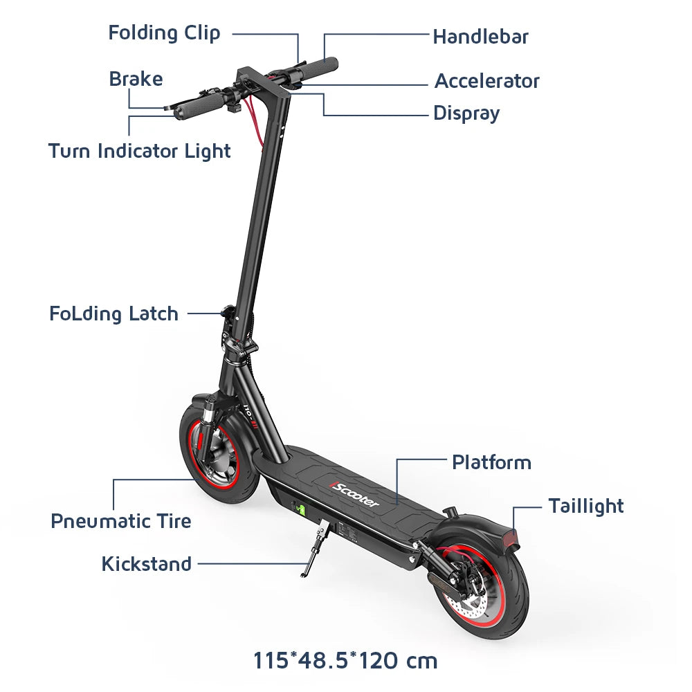 IScooter- Électrique Pliable i10 adulte, Autonomie Maximale de 45km, 650W, 15Ah, 10 Pouces