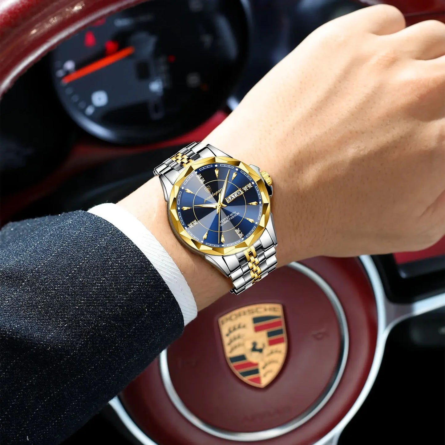 Montre Homme POEDAGAR Luxe Acier Inoxydable - Étanche Lumineux Date Semaine - Quartz Business