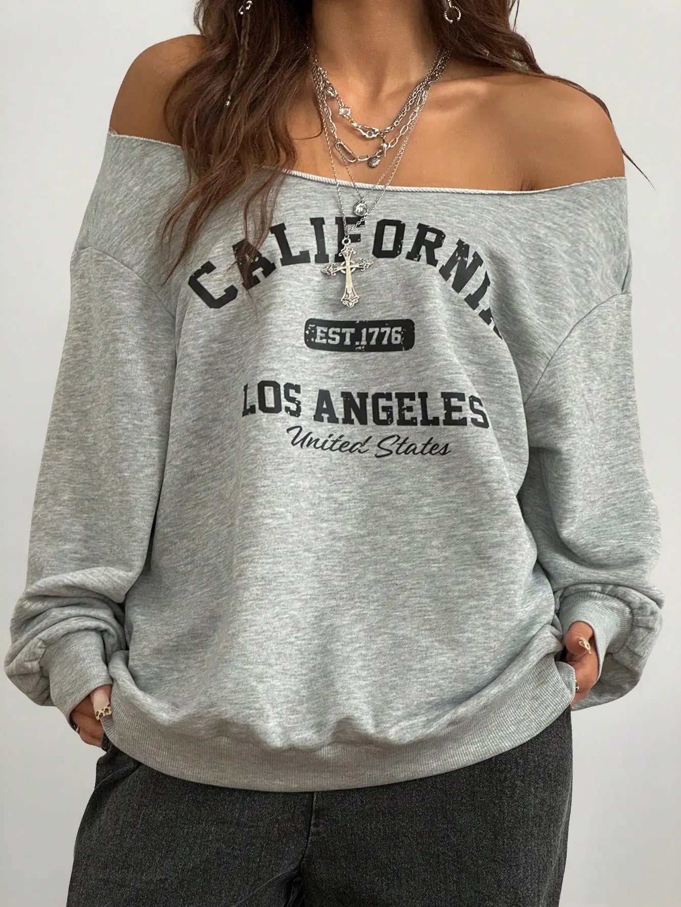 Haut Long Oversize Manches Longues Femme – Motif Lettres Style Décontracté