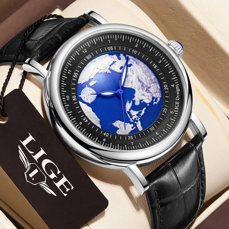 Montre Homme Quartz Bracelet Cuir - Boitier Acier Inoxydable Resistant a l'Eau