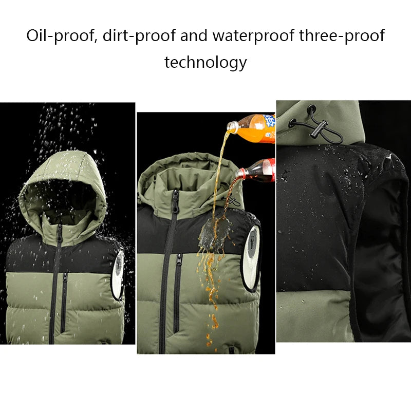 Gilet homme à capuche amovible, matière résistante, coutures matelassées, fermeture zippée