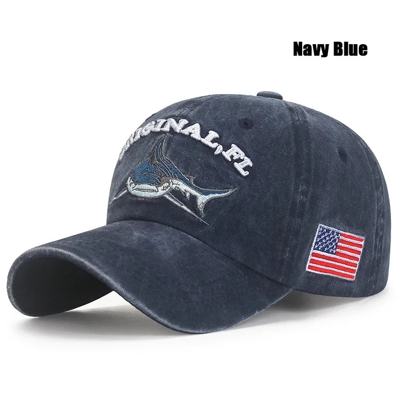 Casquette de baseball requin brodée délavée
