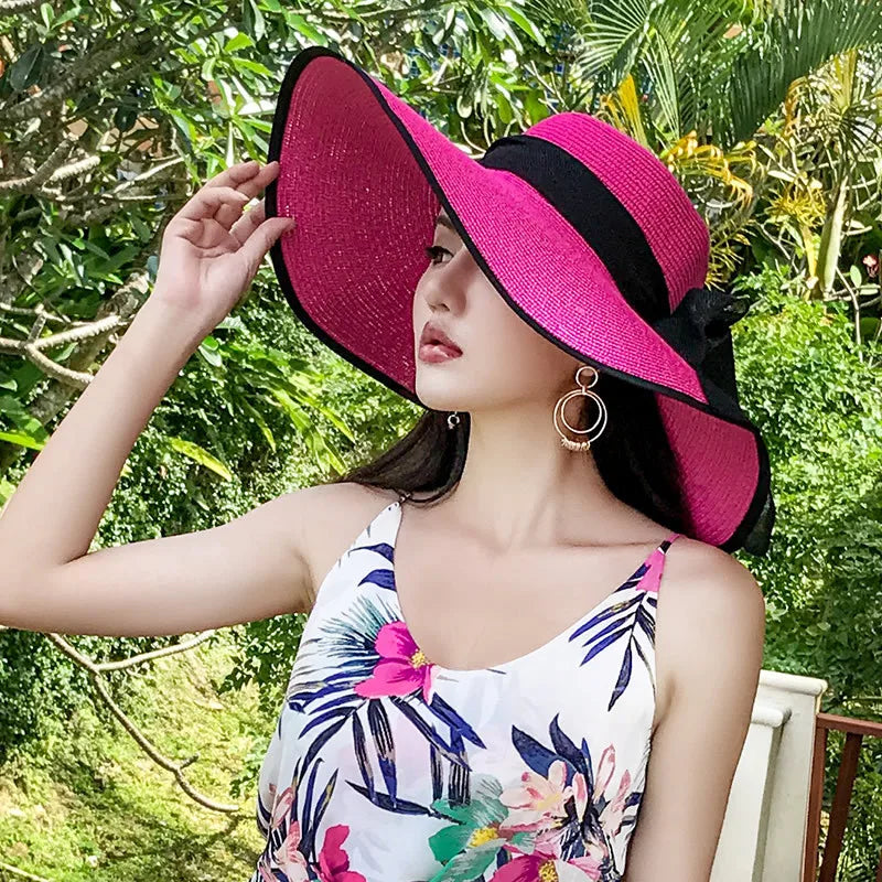 Chapeau de Paille Femme Pliable - Visière Plage Anti-UV
