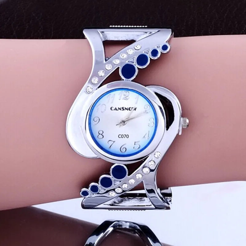Montre Bracelet Femme Quartz Cristaux Acier Inoxydable