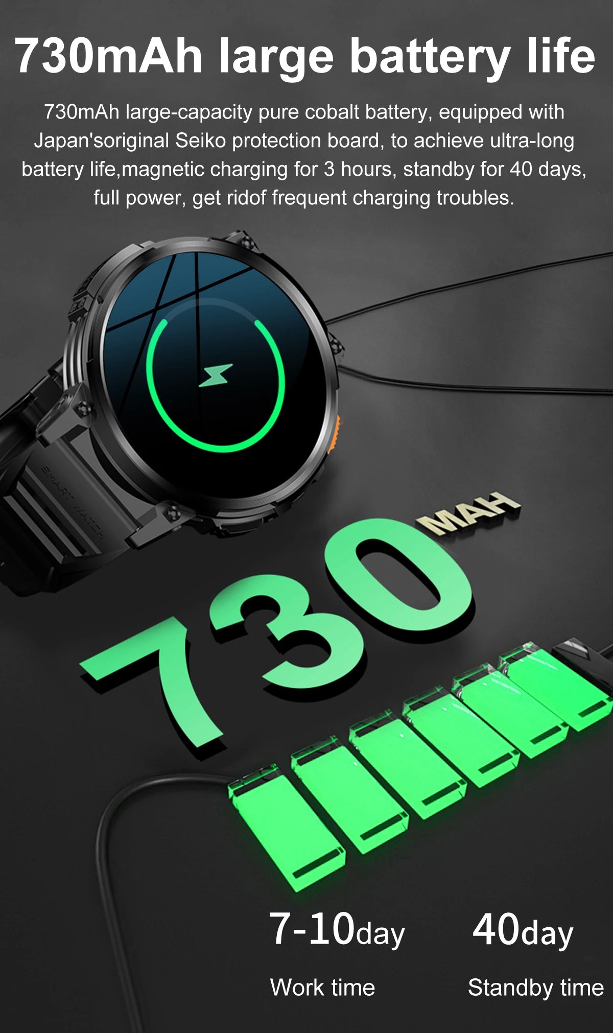 Montre Intelligente LIGE K66 Homme Lampe Torche - 1.85" 730mAh Bluetooth LED Outdoor - MONASTORESHOP.COM