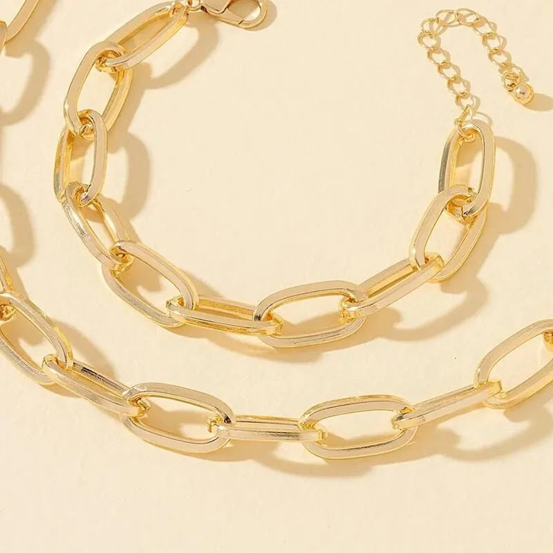Ensemble Bijoux Femme Chaîne Punk Plaqué Or - Collier Bracelet Gros Maillons Style Dubai