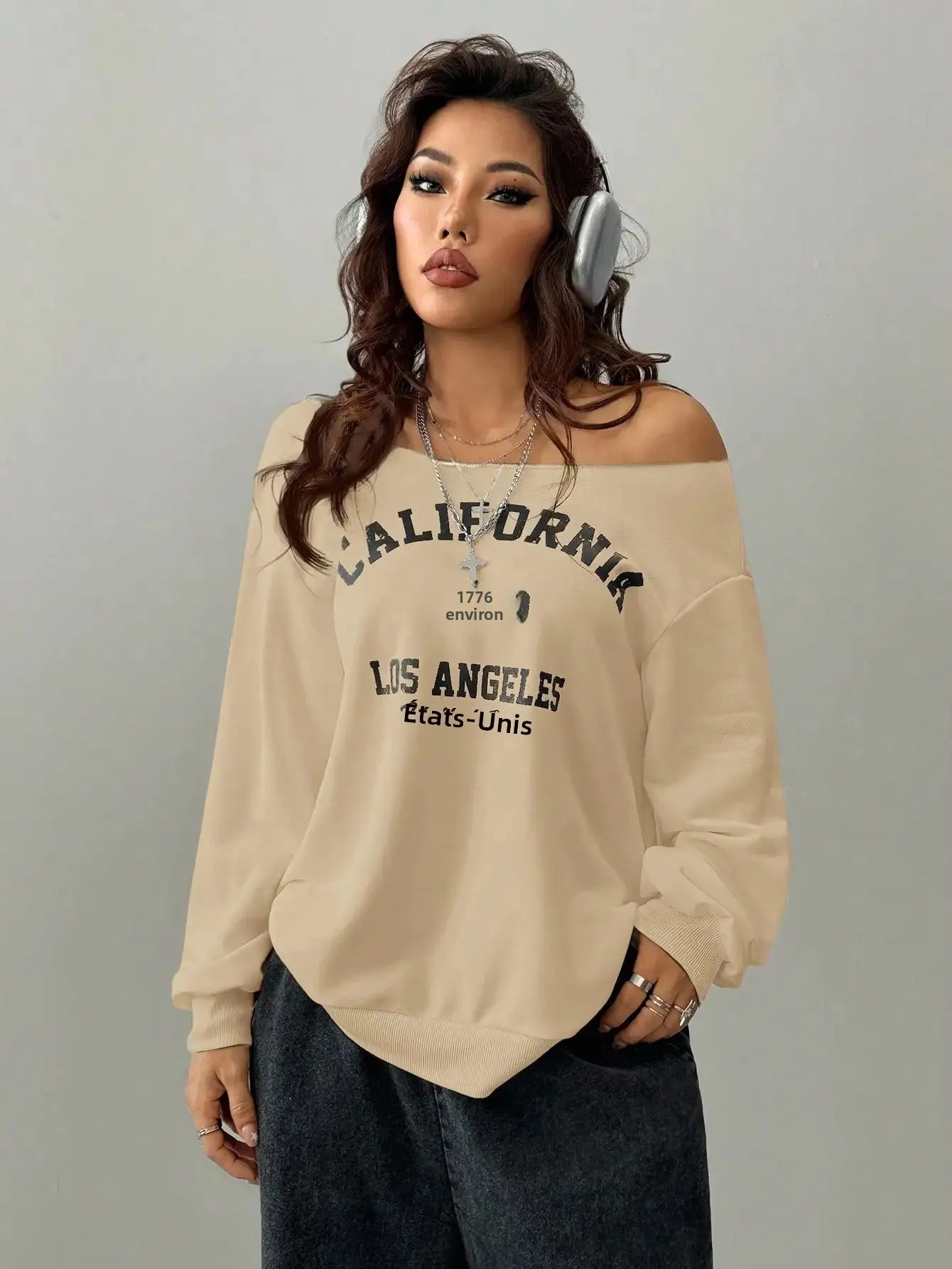 Haut Long Oversize Manches Longues Femme – Motif Lettres Style Décontracté