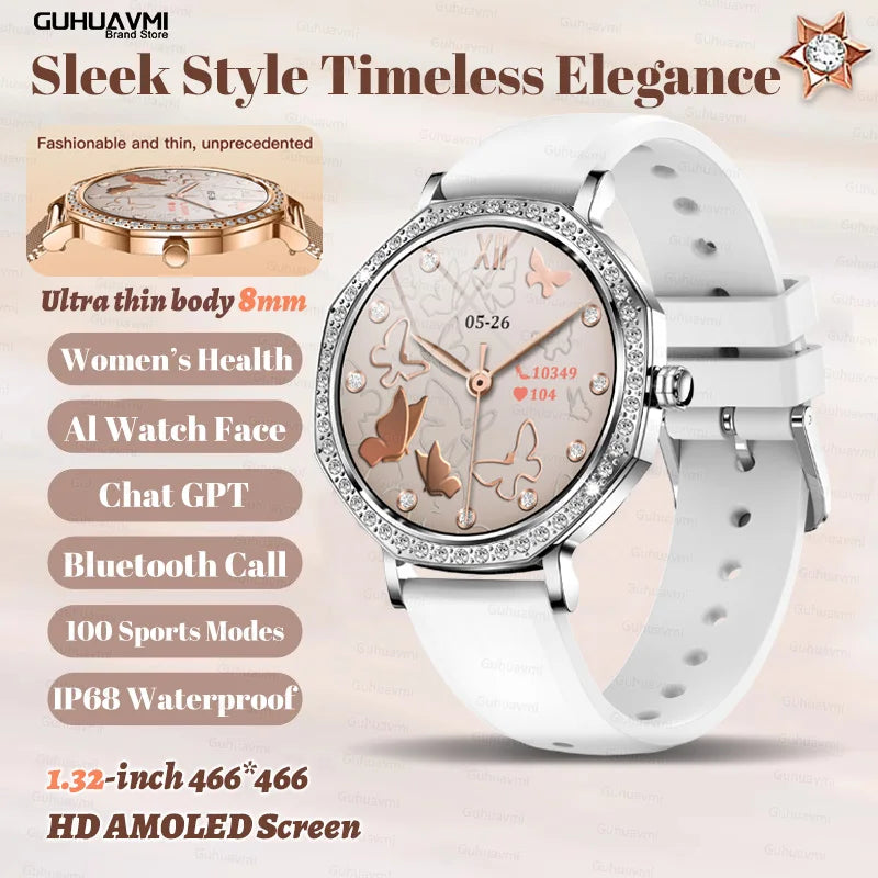 Montre Connectée Luxe Femme Diamant ChatGPT - 8mm Ultra Fine Bluetooth IP68 Or Rose - MONASTORESHOP.COM