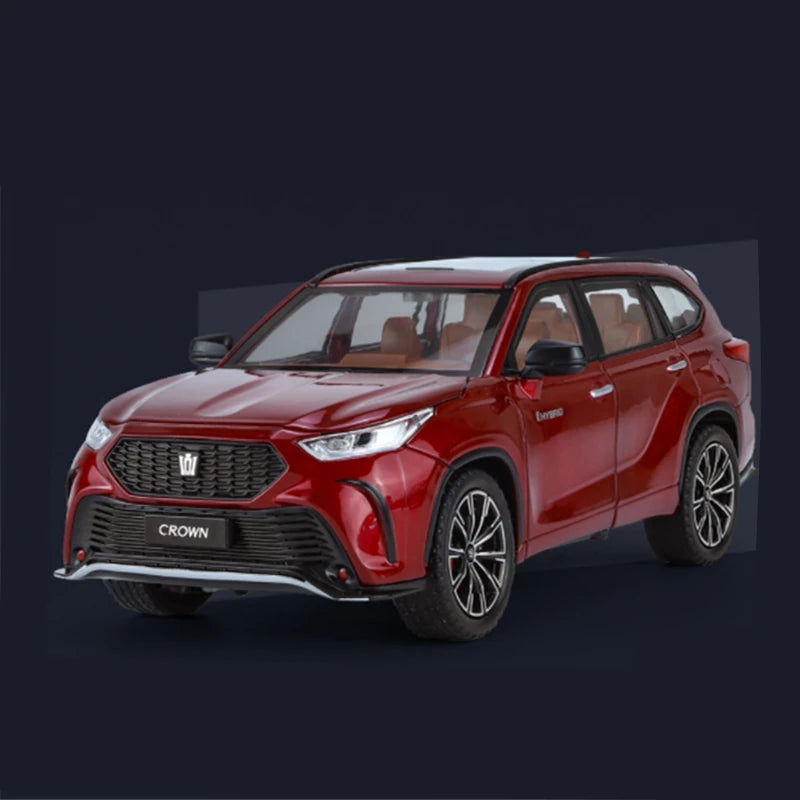 Modèle réduit de SUV Toyota Crown Kluger 1:24 rouge, vue avant trois-quarts et calandre noire