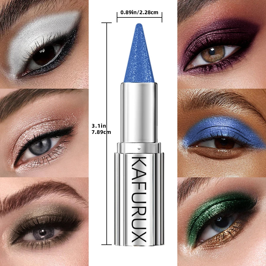 Crayon fard à paupières pailleté métallique bleu, vue de face avec dimensions