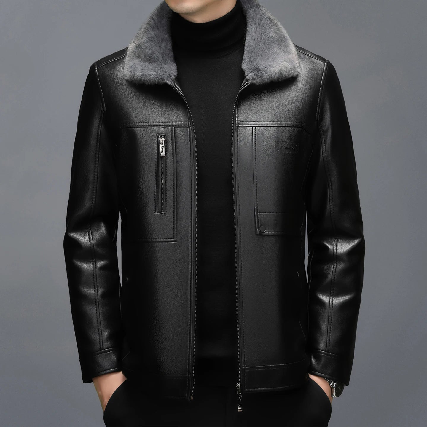 Manteau Homme Cuir Véritable Peau Mouton - Col Fourrure Chaud | MONASTORESHOP.COM
