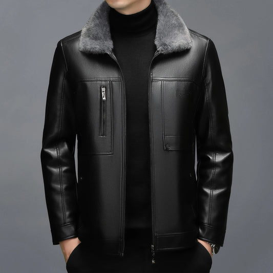 Manteau Homme Cuir Véritable Peau Mouton - Col Fourrure Chaud | MONASTORESHOP.COM