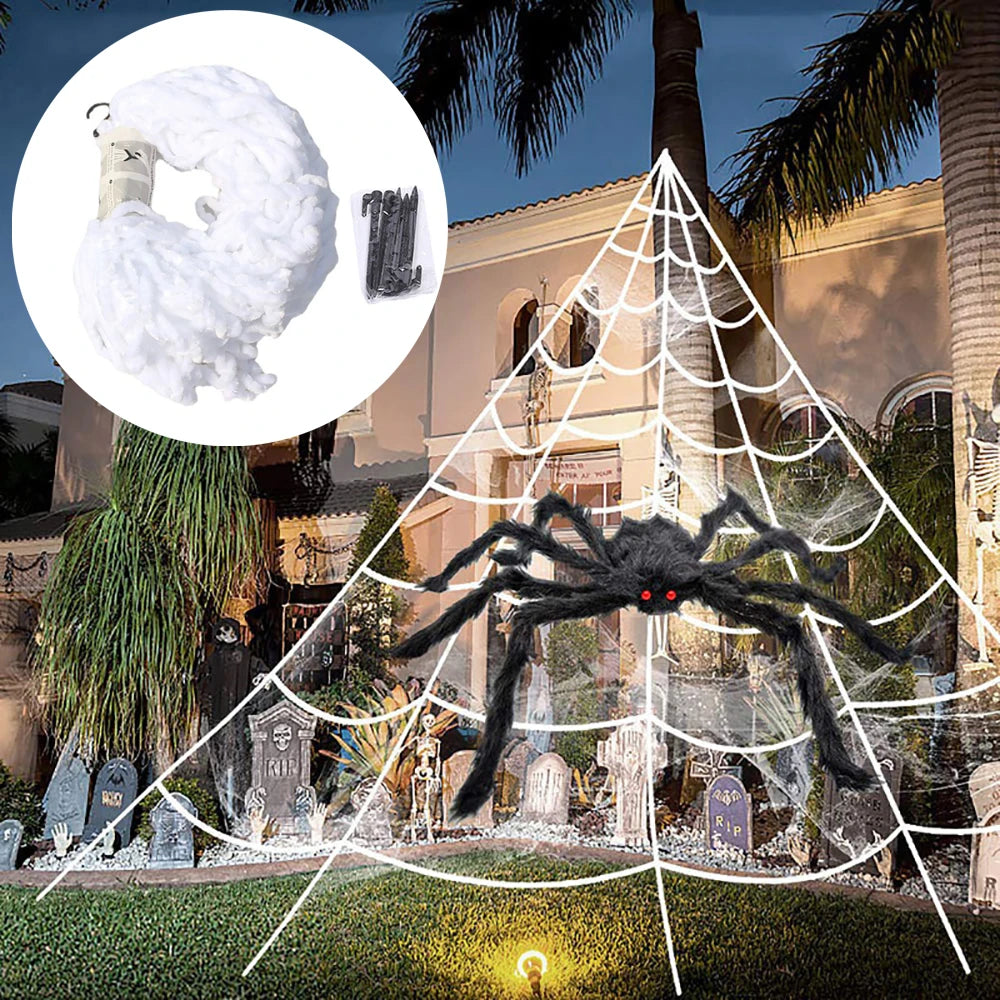 toile d'araignée halloween triangulaire pour déco façade de maison
