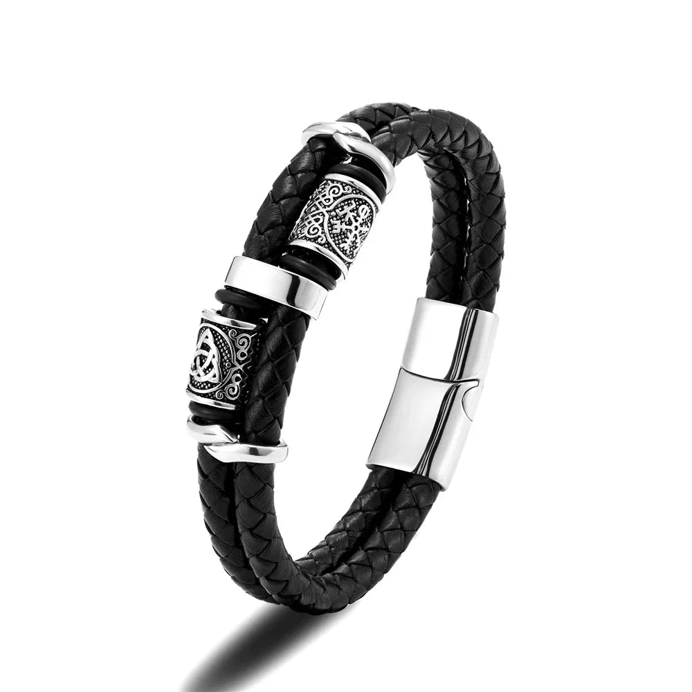 bracelet en acier inoxydable et cuir véritable hommes/ femmes