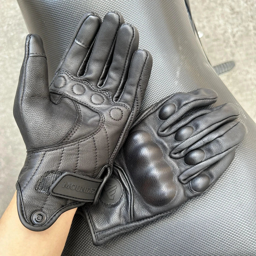 Gants de Moto rétro perforé cuir véritable