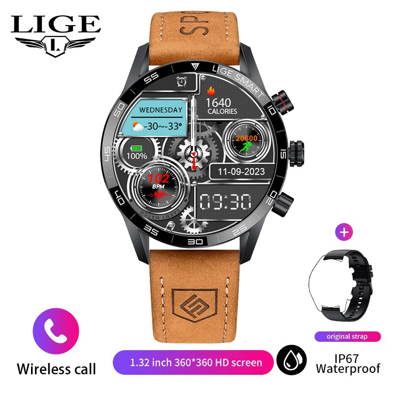 LIGE-Montre intelligente à écran HD AMOLED pour homme, appel Bluetooth, bracelet étanche IP67, entièrement tactile, affaires