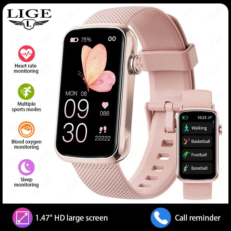 Montre Connectée Femme LIGE - Smartwatch Sport Étanche IP68 Rose