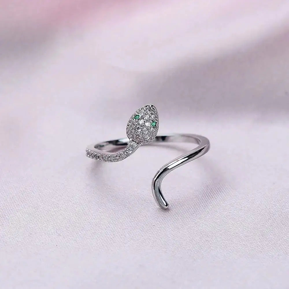 Anneaux de serpent gothiques en cristal règlable pour femmes