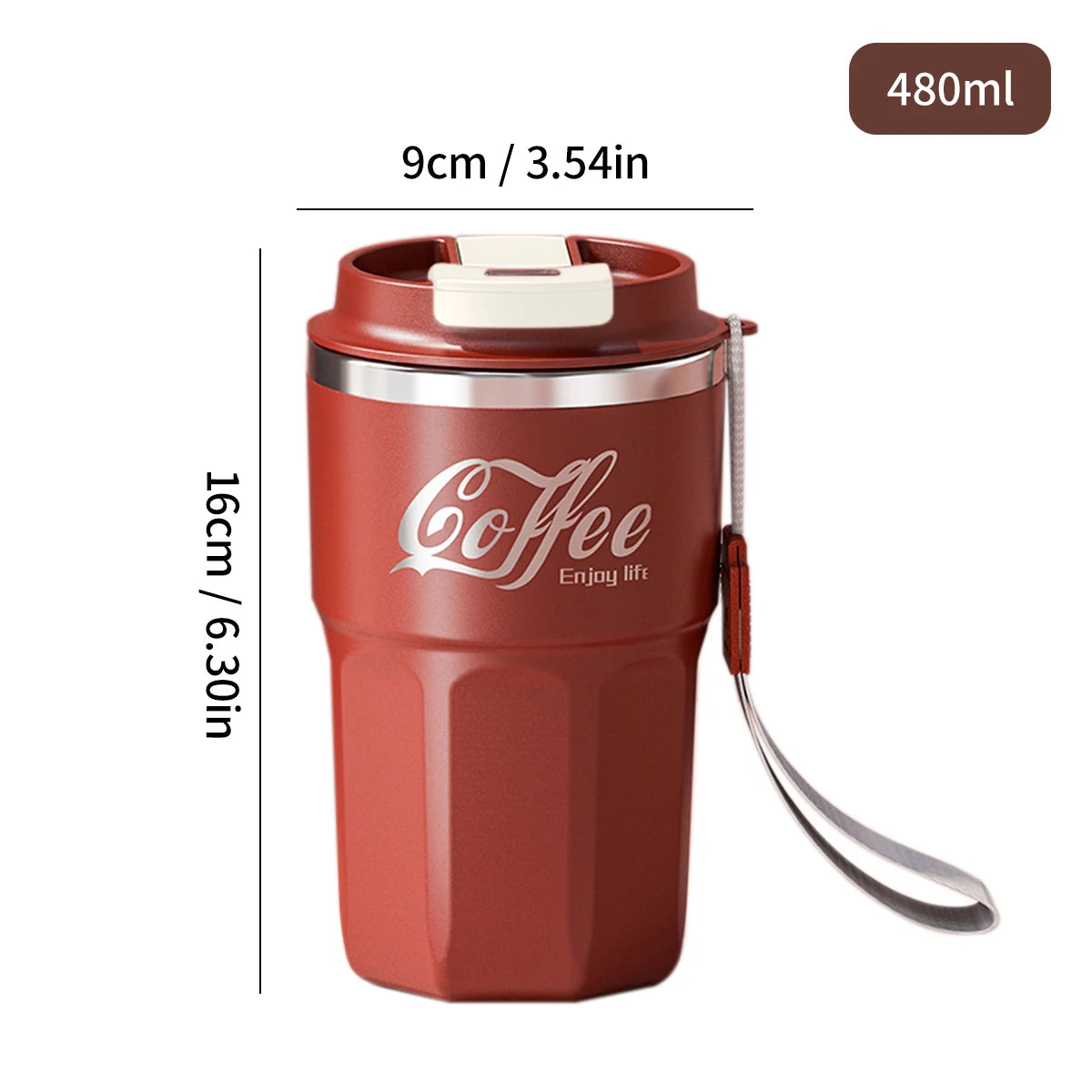 Tasse Thermos 304 Acier Inoxydable avec Poignée - Double Paroi Isolée Portable 450ML