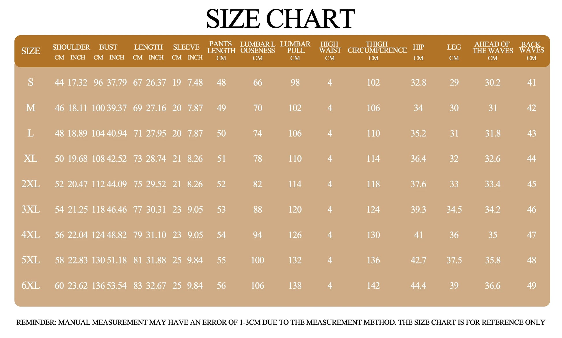 Tableau des tailles pour ensemble t-shirt et short homme, dimensions en cm