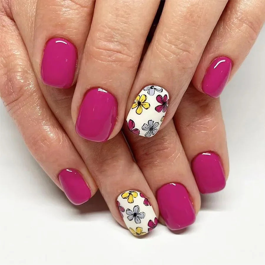Faux ongles à pression carrée courte, fleur de Jade