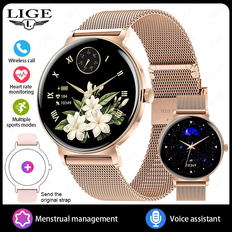 LIGE Ultra-mince montre intelligente dames Bluetooth appel cadran personnalisé Sport fréquence cardiaque santé suivi montre étanche femmes Smartwatch