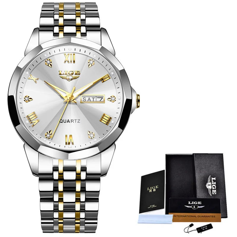 Montre Femme LIGE Acier Inoxydable - Quartz Luxe Or Noir Classique Élégante