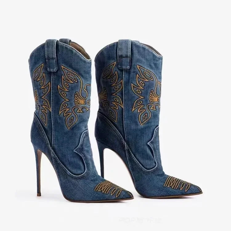 botte et bottine de cowboy femme a talon éguille et bout pointu