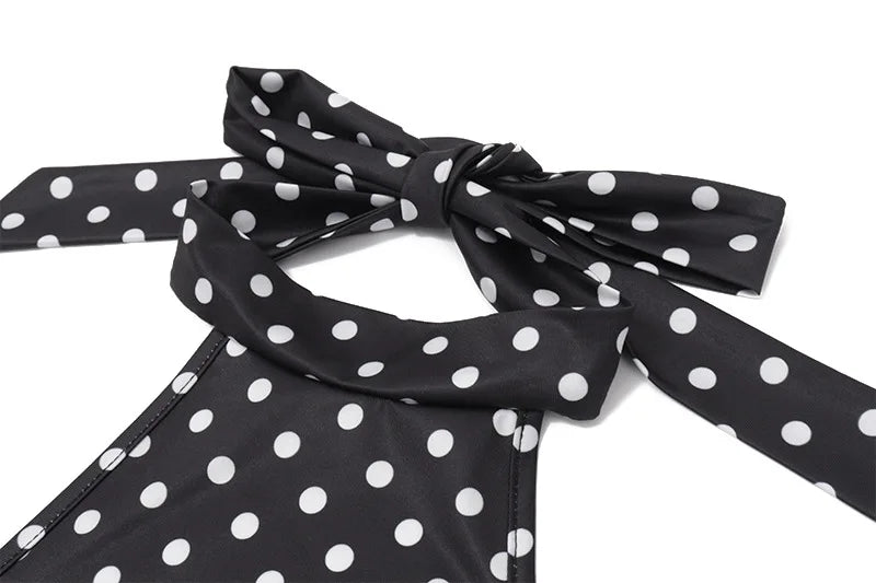 Mini Robe Pois Col Licou Dos Nu - Sans Manches, Taille Haute, Style Y2K