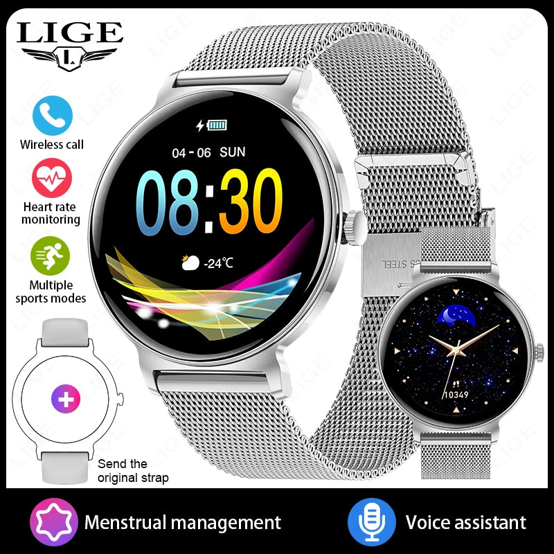 LIGE Ultra-mince montre intelligente dames Bluetooth appel cadran personnalisé Sport fréquence cardiaque santé suivi montre étanche femmes Smartwatch
