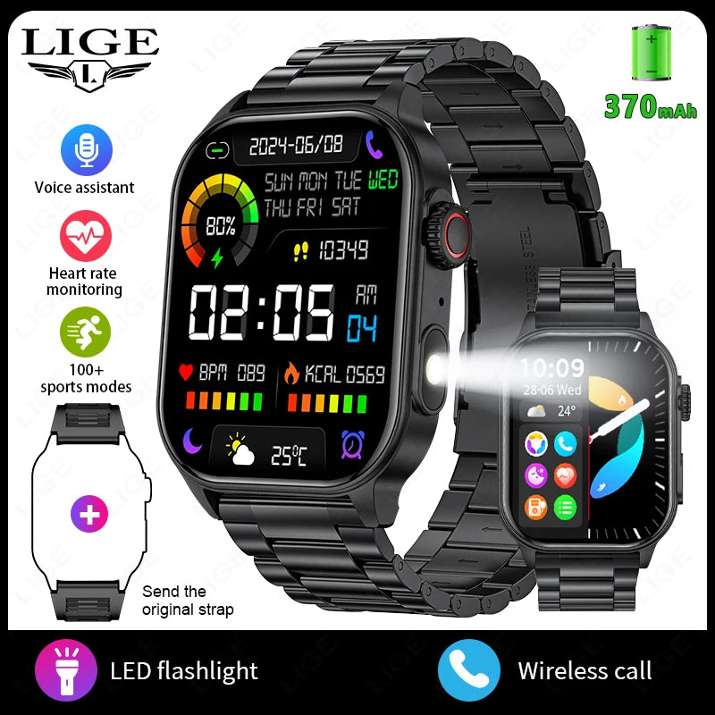 montre intelligente lige hommes LED bluetooth étanche 2.01