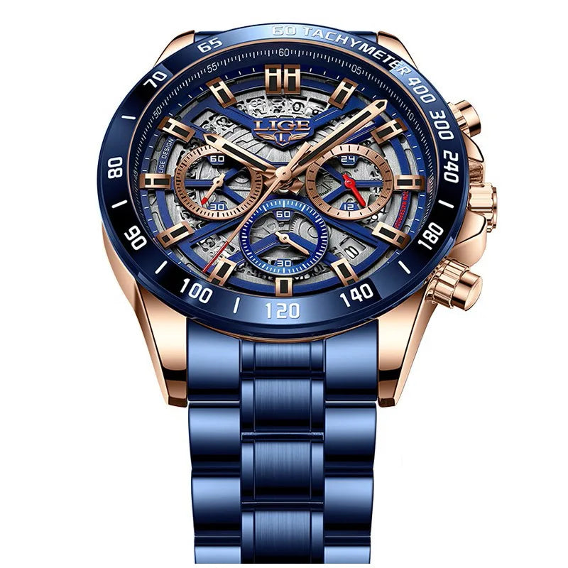LIGE-Montre-bracelet à quartz étanche pour homme, chronographe de sport