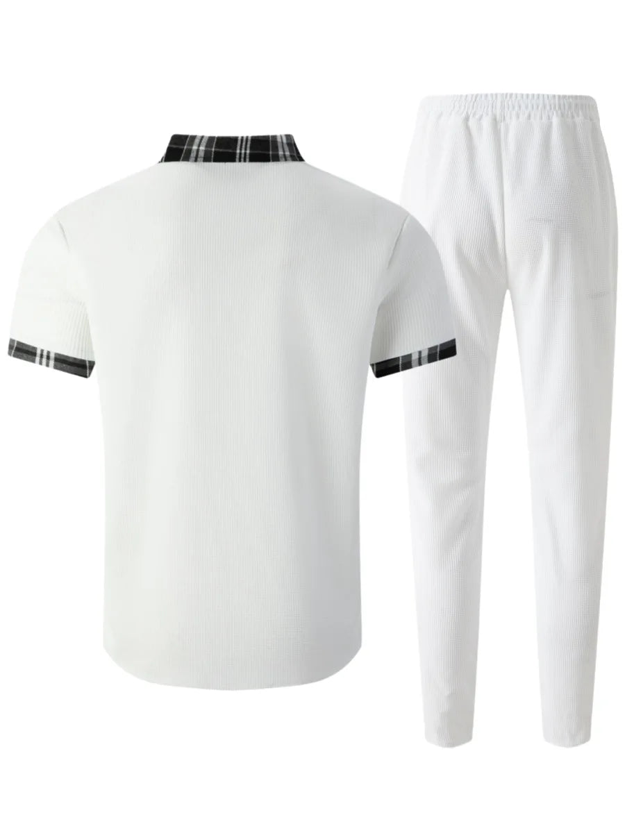 Ensemble chemise à boutons vue dos et pantalon coordonné blanc