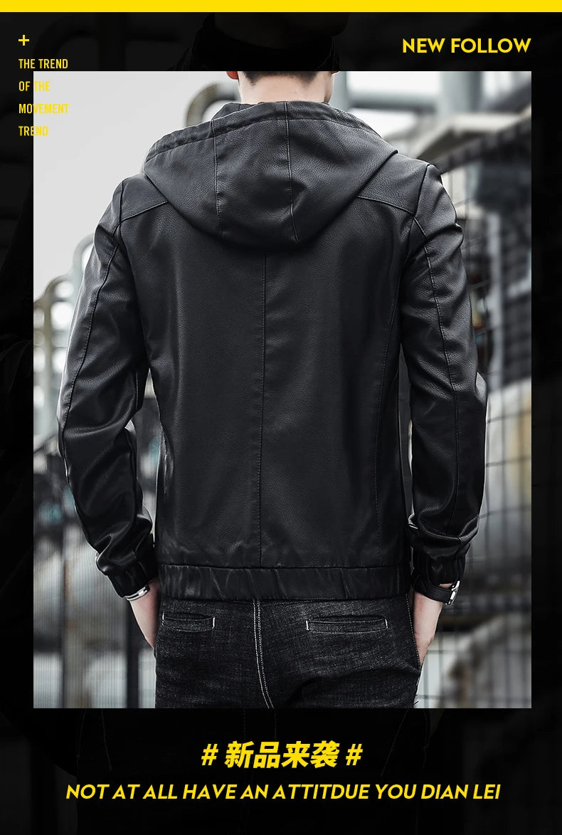 Blouson Homme Cuir PU Automne - Veste Motard Noir Uni | MONASTORESHOP.COM