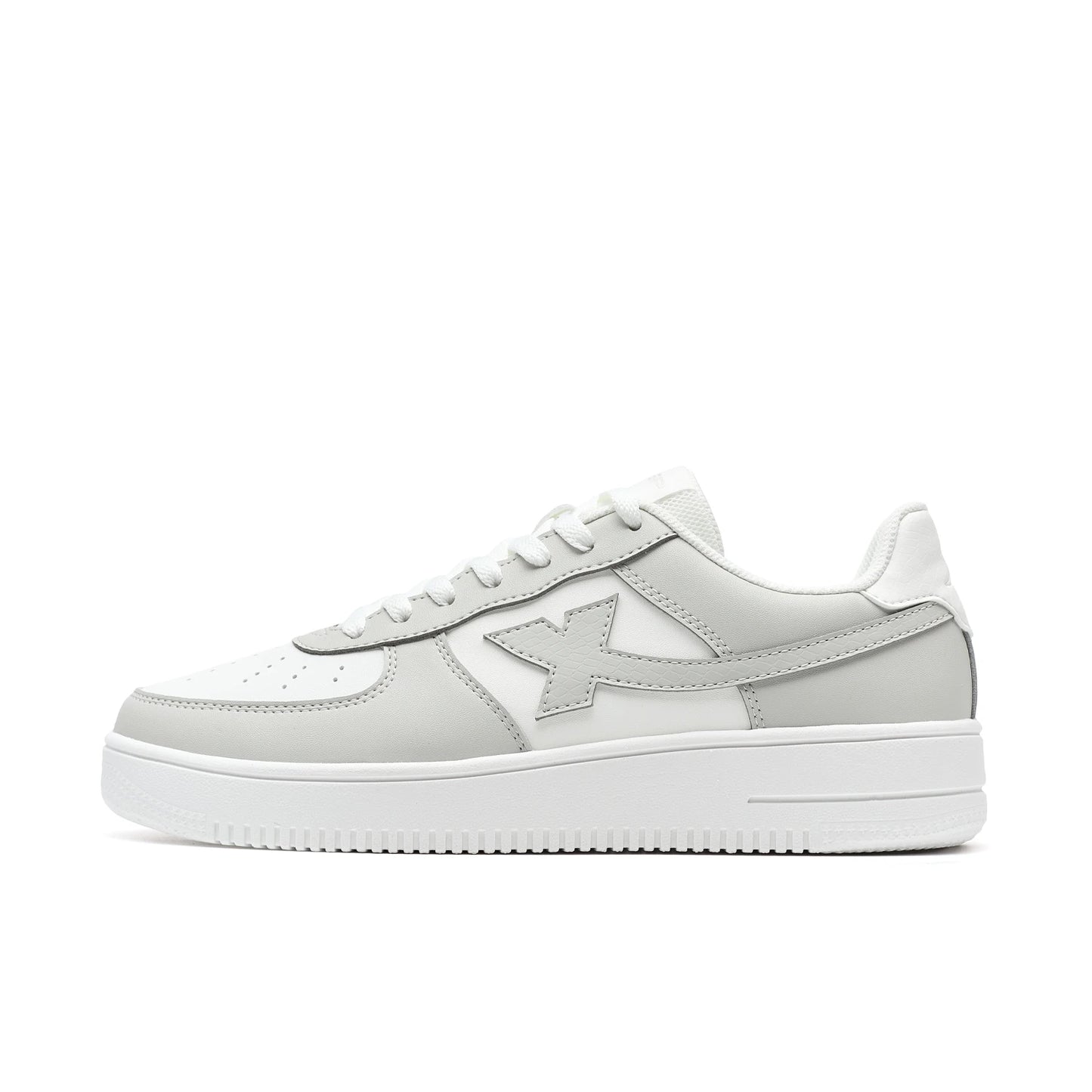 Chaussures de skate homme blanches à lacets, semelle épaisse et empiècement gris